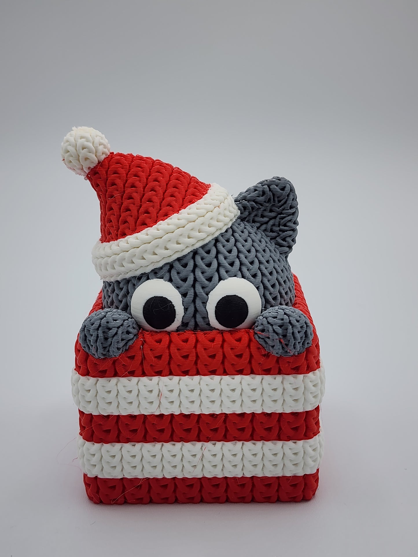 Knitted Holiday Cat in Present - 3D Printed