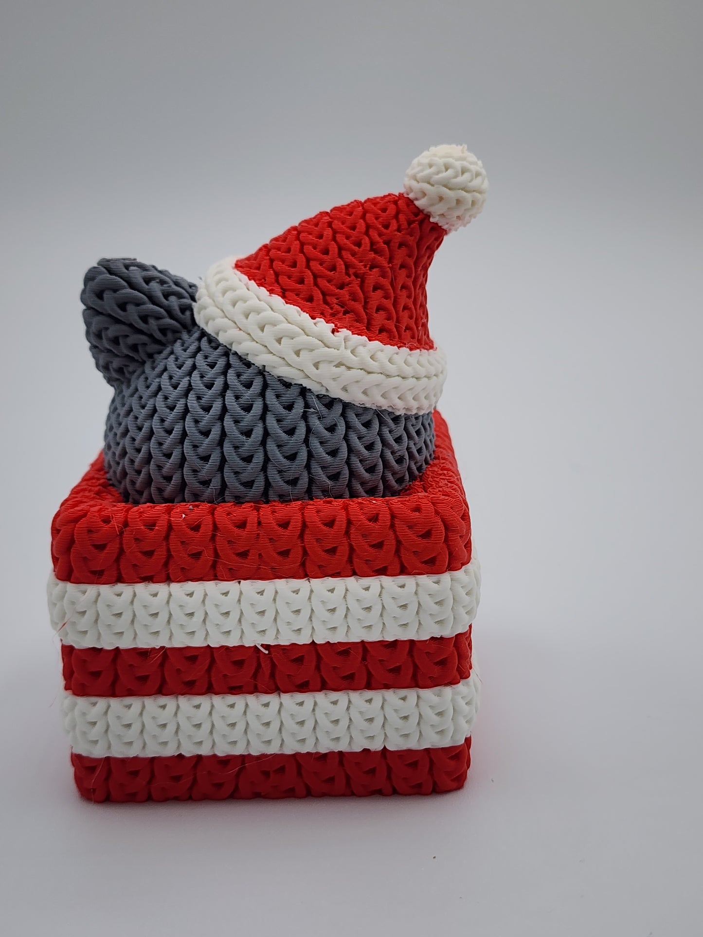 Knitted Holiday Cat in Present - 3D Printed